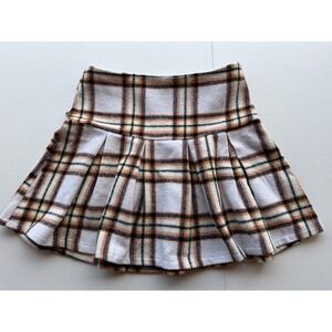 Blue Rain Francesca's Plaid Pleat Ivory Mini Skirt Size M NWT Preppy Twee Skater